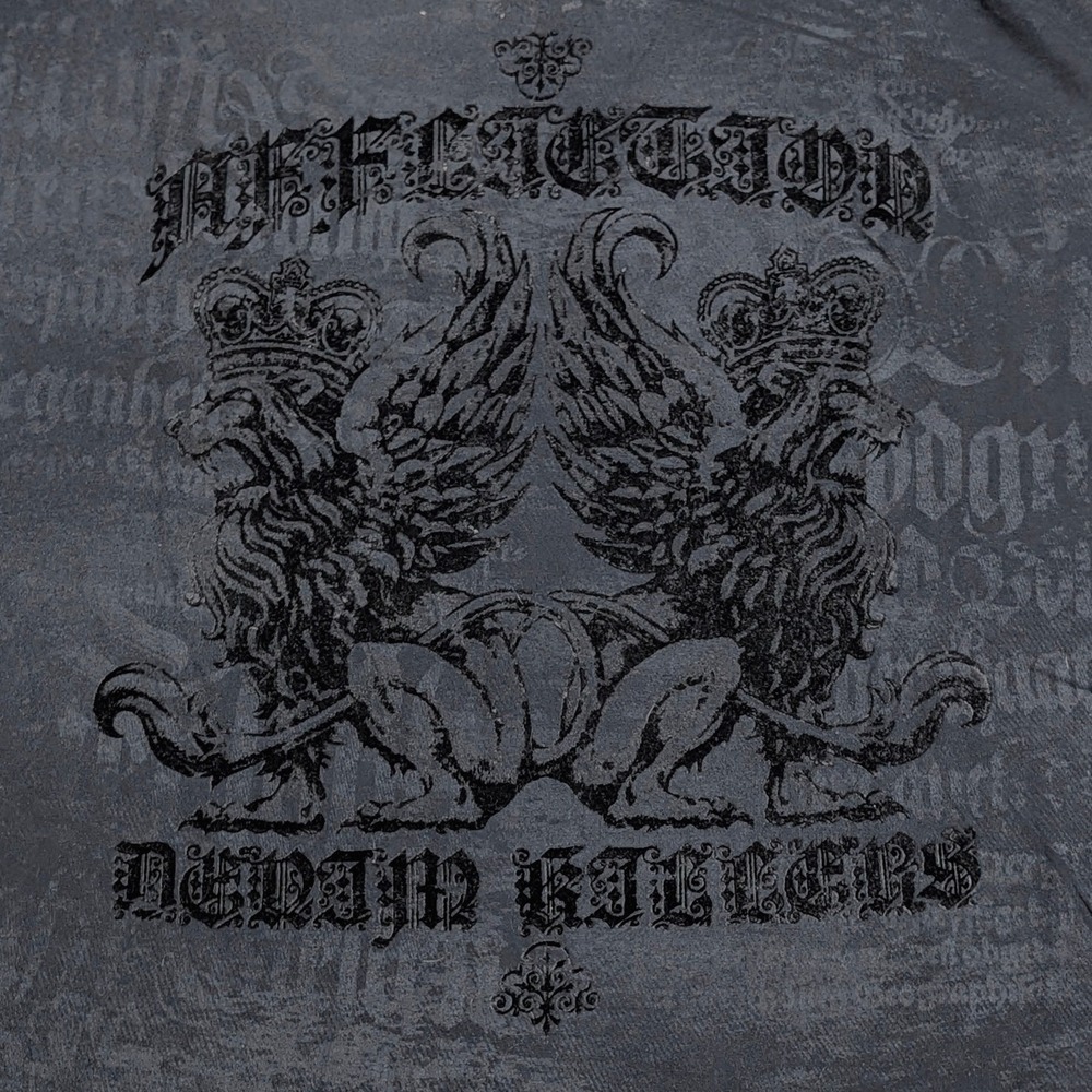 Affliction Denim Killers Graphic T-Shirt Men's 2XL Grey Wings Lion MMA Y2K USA